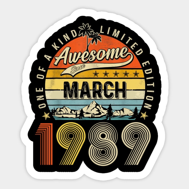 Awesome Since March 1989 Vintage 34th Birthday Sticker by louismcfarland